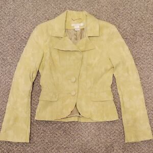 Guess Collection Yellow Jacquard Women's Blazer Notch Lapel Floral Petite XS